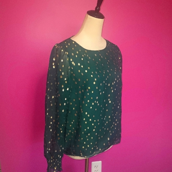Lilly Pulitzer Green & Metallic Gold "Idina" Silk Blouse (NWT!) - Picture 4 of 10
